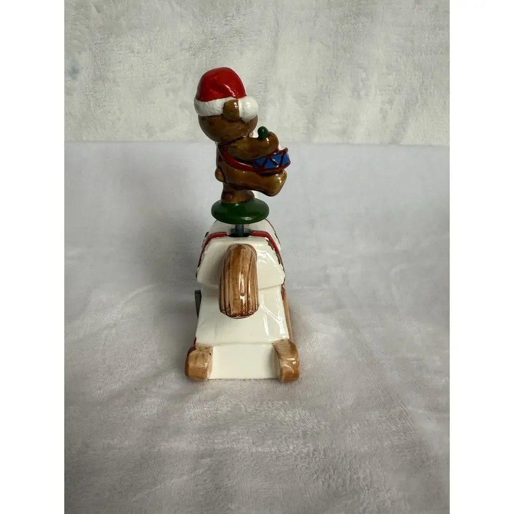 Vintage Christmas Rocking Horse W/ Bear Drummer Music Box NOS Japan